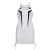 Casual Dresses Bandage Cyber ​​Y2K Techwear Sexig Mini Gothic Punk Patchwork Zip Up Women Dress Party Hollow Out Side Streetwear