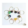 Kunst und Handwerk Wire Wrap Naturstein Ringe Lapis Lazi Amethysts Tigerauge Opal Rosa Kristall Ring für Frauen Schmuck Drop Lieferung Dhrvb