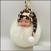 Key Rings Slee Baby Doll Fashion Faux Rabbit Fur Ball Fluffy Keychains Leopard Cap Keyfob Pendant Jewelry For Women Drop Delivery Dh9Ez