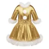 Abbigliamento da palco Body da balletto metallizzato lucido per bambini Ragazze maniche lunghe Jazz Modern Dance Tutu Dress Ginnastica Natale Dancewear