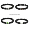 Brins de perles Perles de pierre de lave Bracelets Diffuseur d'huile essentielle noire naturelle Bracelet élastique Pierre volcanique Cordes à main perlées Y Dh8My