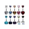 Navel Bell Button Rings Women Fashion 316 L Surgical Steel Double Gem Sexy Heart Belly Zircon Bar Ring Body Piercing Drop Delivery Dhvqv
