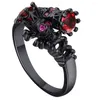 Anelli di nozze rosa vintage e anello corona di cranio cristallo rosso design nera pistola punk punk cz skeleton dito per uomini donne gioielli