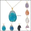 Pendentif Colliers Mode Brillant Druzy Irregar Naturel Cristal Quartz Pierre Chaînes En Or Pour Les Femmes De Luxe Bijoux Cadeau En Bk Drop Deli Otncp