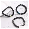 Perlenstränge 3 teile/satz Lava Rock Stein Glas Perlen Armband Chakra Charme Natürliche Tigerauge Ätherisches Öl Diffusor Kette Für Frauen M Dhgvk