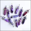 Kunst en ambachten Purple Pink Green Stripe Onyx Pilaar Vorm Point Chakra Stone Charms Hangers voor ketting Earrrings sieraden maken Dhyzw