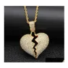 Pendentif Colliers Glacé Brisé Amour Coeur Collier Bling Cristal Strass Charme Or Sier Tennis Chaînes Pour Femmes Hommes Hip Hop J Otl64