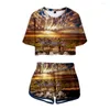 Women's T Shirts Two-Piece Set Shorts Ladies Sexig navel Skjorta Fashion Design T-shirt 3D Tryck Zebra Texture Street Wear Quality