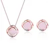 Collier Boucles D'oreilles Ensemble Mode Simple Pendentif Opale Rose