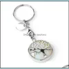 Arts and Crafts Natural Stone originele sleutelhangers Tree of Life Keyring Sier Color Healing Crystal Car Decor Key Rings Keyholder voor W DH7TN