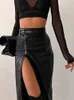 Jupes Noir Zipper Asymétrique Jupe En Cuir Pour Femmes Vêtements Sexy Silm Fit Mode Tenue Casual Taille Haute Ceintures Patchwork Faldas