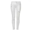 Jeans da donna Fashion Zip Up Motor Biker Pantaloni da donna in denim skinny elasticizzati bianchi sottili Pantaloni a matita per le donne