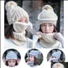 Party Hats Women Winter Warmer Threepiece Set Hat Mask And Scarf Knitted Plus Veet Warm Rre11477 Drop Delivery Home Garden Festive Su Otpy2