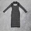 Casual Dresses High Quality Long Sleeve Sexy Hollow Black Diamond Bodycon Dress 2023 Fall Elegant Women's Celebrity Party Vestidos