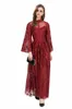 Women's Runway Dresses Stand Collar Long Flare Sleeves Embroidery Tiered Ruffles Tassels Elegant Fashion Designer Vestidos Prom