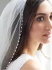 Veli da sposa Velo da sposa Corto Perline semplici Perle di cristallo Bordo 1 livello Bianco Avorio con pettine Velo De Novia Accessori da sposa