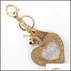 Key Rings Creative Small Gift Rhinestone Flannel Alloy Pendant Peach Heart Shape Keychain Drop Delivery Jewelry Otr8K