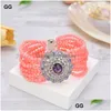 Bracelet perlé Jk 8 brins en corail rose, connecteur Cz pour femmes, bijoux pour dames, livraison directe, Bracelets Dhaxh