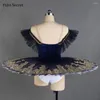 Stage Wear Dark Blue Classic PancakeTutu Skirt Professional Ballet Dress W/Gold Pattern Girls Ballerina YAGP Performance Costumes