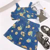 Kleidungssets Kinder Prinzessin Schulterfrei Blumendruck Top Weste Röcke Kinder Baby Mädchen Mode Denim Kleidung Set 2 Stück 3-8Y