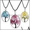 Colliers pendents Verre de vie ovale pour femmes fleurs séchées spécimen de cuir joaillerie de bijoux de gouttes cadeaux pendentifs otkh1