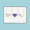 Pendentif Colliers Mode Bleu Rose Quartz Collier Triangle Pierre Naturelle Plaqué Or Pour Femmes Bijoux Drop Livraison Pendentifs Otnyj