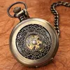 Orologi da taschino Orologio meccanico in oro antico Clip da appendere luminosa per uomo Donna Steampunk Scheletro Fob Ciondolo a catena Montre De Poche