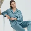 Women's Sleepwear 16 Momme Mulberry Silk Pyjama Luxury Long Sleeve Trouser Female Real Homewear Summer Women Pijama