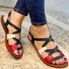 Sandales 2023 été femmes décontracté en cuir PU couleur assortie ceinture croisée bouton réglable plat mode chaussures de plage KP097