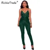 Monos de mujer RICHIETRADE Satin Slip Jumpsuit Sexy Cross Low Back Mujer Verano 2023 Volantes Correa Casual Elegante