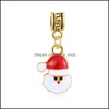 Charms Christmas Enamel Large Hole Beads Charm Tree Santa Claus Garland Bell Pendant For Bracelet Fashion Jewelry Making Drop Delive Otuhw