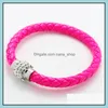 Charm Bracelets Braided Pu Leather Magnetic Button Bracelet Cz Disco Crystal Bead Bangle Mticolor Handcraft Gift Drop Delivery Jewelr Otv3D