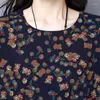 Women's Blouses Cotton Linen Shirt Women Long Sleeve Floral Blouse Ladies Tops Casual Basic Tee Tunics O Neck V2200