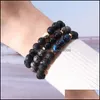 Perlenstränge 3 teile/satz Lava Rock Stein Glas Perlen Armband Chakra Charme Natürliche Tigerauge Ätherisches Öl Diffusor Kette Für Frauen M Dhgvk