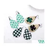 Dangle Chandelier Women Charm Jewelry Earrings Lady Fashion Lucky Clover Pattern Pu Leather Drop Girl Studs 12 Styles Delivery Dhak0