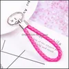 Keychains Lanyards Handmade Pu Leather Keychain Braided String Rope Metal Key Ring Woven Cord Chains Holder Diy Jewelry Accessorie Otv28