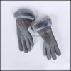 Five Fingers Gloves Winter Female Derong Warm Cashmere Cute Mittens Suede Thicken Plush Fl Finger Wrist Touch Sn Driving Drop Delive Ot9Lw