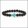 Beaded Strands Essential Oil per diffusor 8mm Black Lava Cross Stone Beads Armband Stretch Yoga Jewelry 843 Q2 Drop Delivery Armel DHZCT