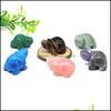 Konst och hantverk 1.5 Natural Stone Tortoise Statue Healing Crystal Quartz Hand snidad havssköldpadda figur Reiki Gem Fengshui Home Dec Dhj0o