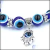 Bracelets porte-bonheur gros chanceux Fatima Hamsa main bleu mauvais œil breloques bracelets perles turc Pseras pour femmes bijoux 664 Q2 Drop Del Dhpsn