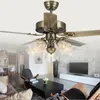 American Retro Wooden Leaf LED Fan Light 52 Inch Dining Room Bedroom Living Lighting Household Ceiling