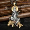 Pendant Necklaces Beautiful Vintage Goldfish Mount Bodhisattva Buddha Statue Necklace Men Women Buddhist Amulet Religious Jewelry Gift
