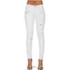 Women's Jeans Fashion Zip Up Motor Biker Women's White Slim Stretchy Skinny Denim Pants Trousers Pencil For Women