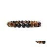 Charm Bracelets Natural Stone For Women Men Handmade 8Mm Yoga Beads Bangle Black Matte Agate Tiger Bracelet Fashion Jewelry B574S F Dhkma