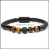 Bracelets De Charme De Mode Roche Volcanique Perlé Bijoux Pour Hommes Femmes Pierre Naturelle Oeil De Tigre En Cuir Tressé Bracelet Bracelet Corde Goutte Dhe4H