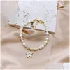 Kralen streng Zuid -Korea Simple Drop Glaze Natural Pearl Bracelet FivePointed Star Love Zirkon Niche Barok Special Shaped Fashion Dhepf