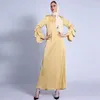 Ethnic Clothing Muslim Women Long Dress Hijab O Neck Full Length Matte Fishtail Three-layer Sleeves Bright Beads Mid East Dubai Abayas