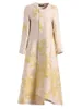 Trench femme manteaux automne printemps femmes jaune Dobby Floral manteau irrégulier femme vêtements élégant fleur Jacquard Vintage Long