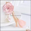 Key Rings Fashion Charm Pink Rose Flowers Women Romantic Bag Pendant Tassel Keychain Jewelry Gifts Drop Delivery Otzuc