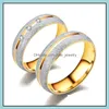 Anillos de pareja Moda 612 Anillo de oro de acero de titanio Diseño esmerilado Boda Hombres Mujeres Compromiso Joyería Regalo 6Mm Entrega de gota Ot2C7